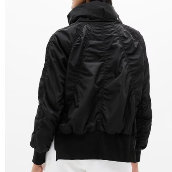 Athleta Jet Set Bomber Jacket Black Sz Medium EUC - Picture 2 of 15